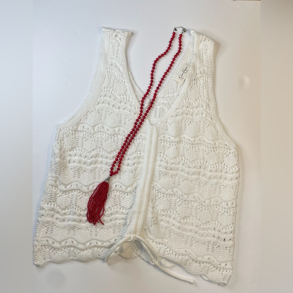 Jessica Simpson Medium sweater tank/ crop top. White loose knit, medium